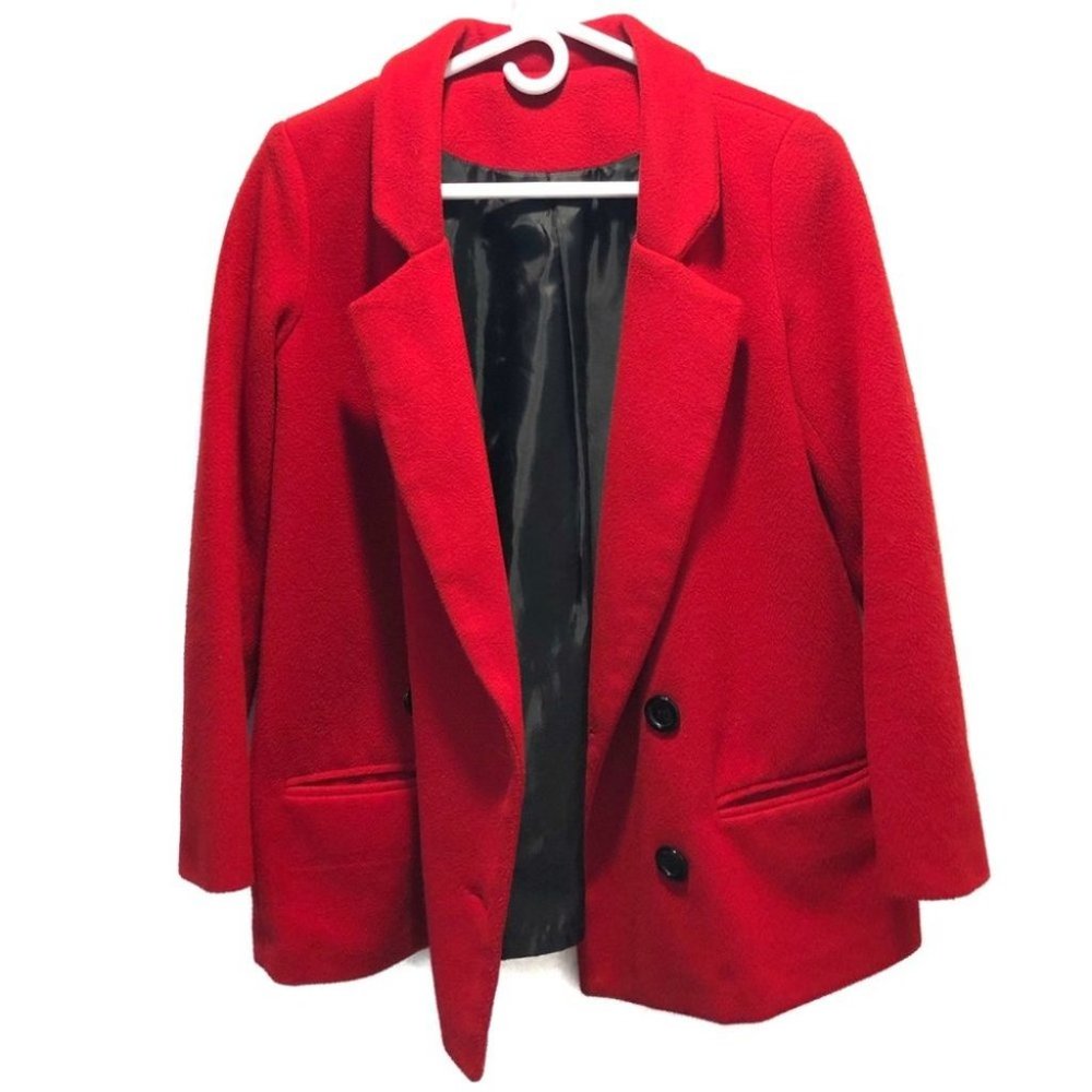 Solid Bright Red Double Breasted Blazer Coat Size… - image 3